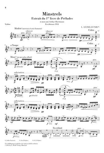 C. Debussy: Minstrels From Preludes I For Violin And Piano.