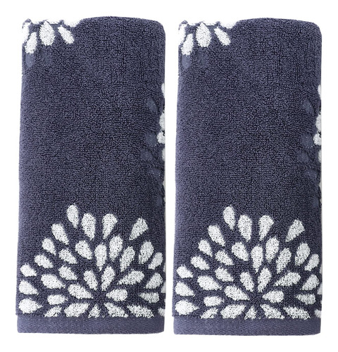 Juego 2 Toallas Mano Flores Hortensias 100% Algodón Absorb