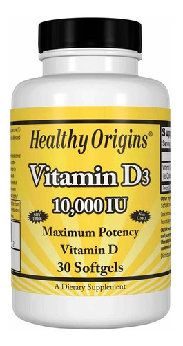 Suplemento em softgels Healthy Origins  Vitamin D3 10000 IU vitaminas Vitamin D3 10000 IU em pote 30 un