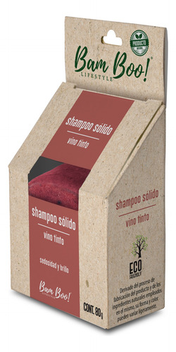 Shampoo Sólido Artesanal Vino Tinto 80 Gr Bam Boo! Lifestyle
