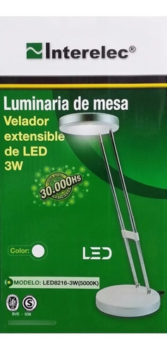 Imagen 2 de 6 de Lampara De Escritorio Led 3w Gx8216 Interelec Extensible