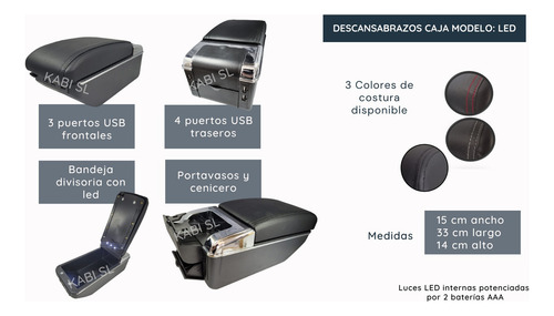 Descansabrazo Para Renault Kwid C/7 Usb Con Luz Led