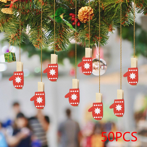 50 Uds. Clips De Madera Navideños Clips Navideños Guantes
