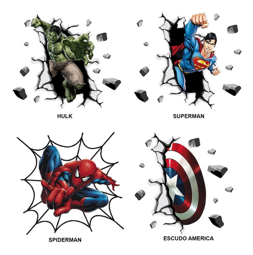 Imagen 4 de 5 de Vinilos Decorativos Superheroe Spiderman Superman Hulk Cap