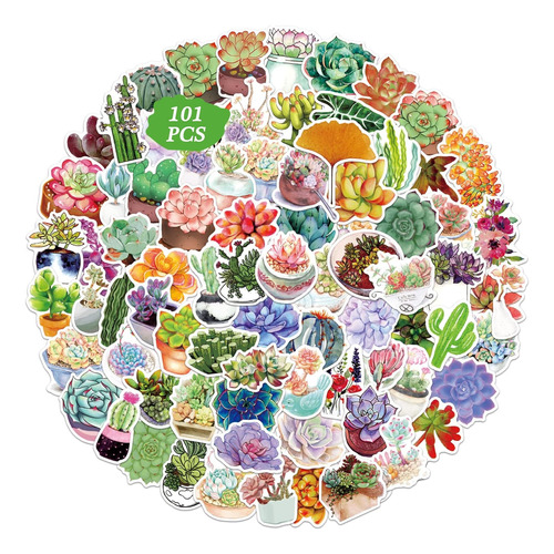 Succulent Green Plants Stickers 101pcs Cactus Flowers W...