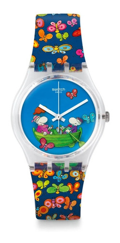 Reloj Swatch Mujer Gz307s Planet Love Color de la malla Multicolor Color del bisel Transparente Color del fondo Celeste