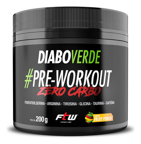 Diabo Verde Pre Workout Zero Carbo 200g - Pré Treino 