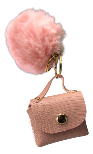 Llavero Bolsita Con Pompón Efecto Serpiente, Wvbolfr Rosa