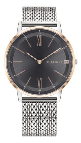 Reloj Tommy Hilfiger 1791512 Malla Plateada, Fondo Negro Color de la correa Plateado Color del bisel Dorado Color del fondo Gris oscuro