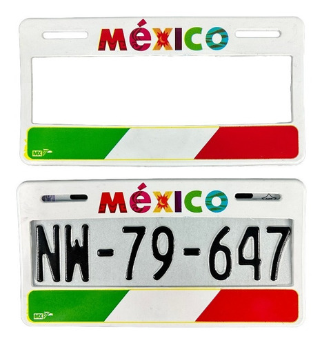 Par De Portaplacas Bandera De Mexico Tipo Europeo Ancho