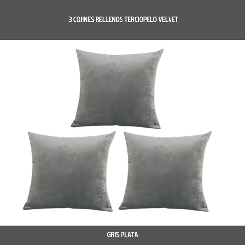 Juego De 4 Cojines De Terciopelo Rellenos De 45x45 Plata Terciopelo