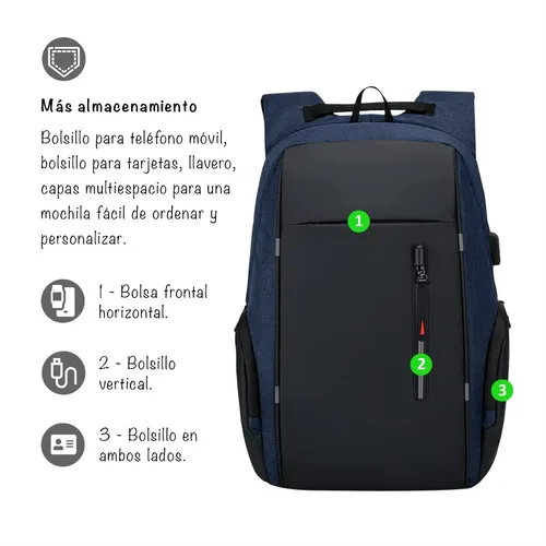 Mochila Antirrobo Urbana Impermeable Con Usb Laptop 15 6
