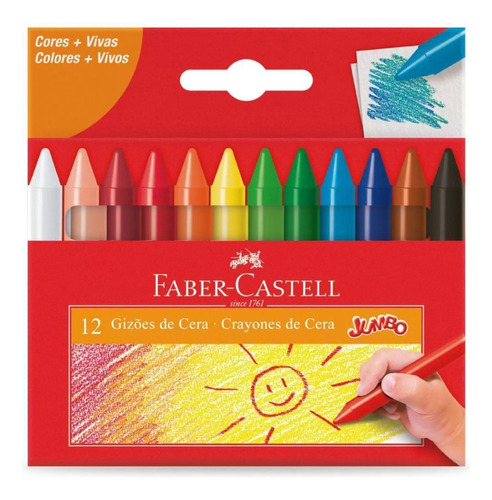 Kit 12 Gizão De Cera Jumbo Infantil 12 Cores Faber Castell