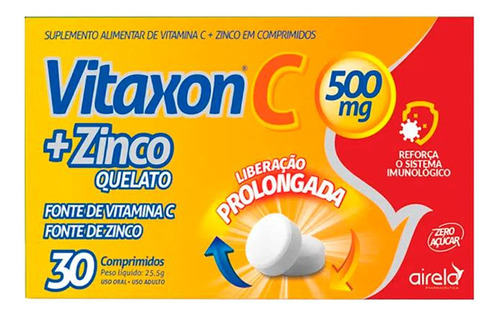 Vitaxon C com Zinco Quelato 500mg 30 Comp Ação Prolongada