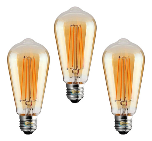 Pack 3 Lamparas Led Multi Filamento Vintage Pera 6w Chiaro