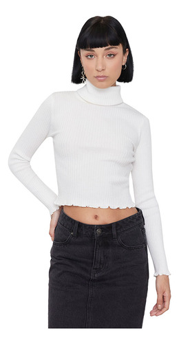 Sweater Mujer Crop Cuello Tortuga Blanco Corona