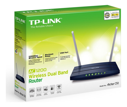 Router Tp-link Ac1200 Duald Band Wi Fi Archer C50 2 Antenas