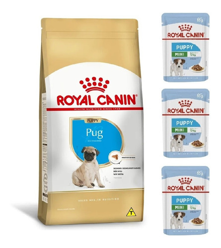 Kit Ração Pug Puppy 2,5kg E 3 Sachês Mini 85g Royal Canin