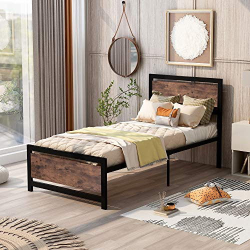 Hbrr Marco De Cama Doble, Plataforma De Madera Y Metal C