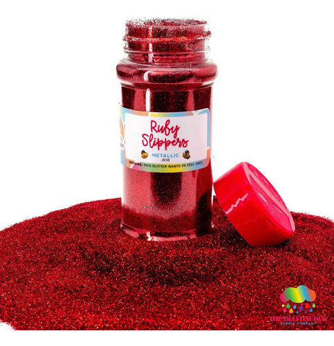 Glitter Guy: Pantufla Rubi Purpurina Metalica Roja Alta 3.5