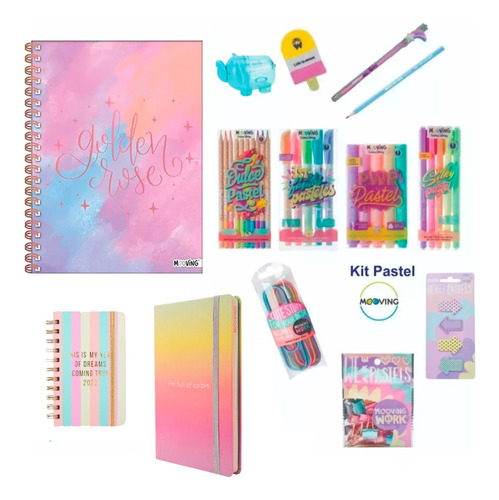 Kit Pastel Cuadernos Agenda Resaltador Lapices Mooving X48un