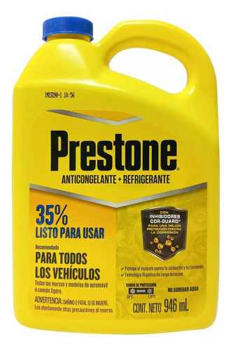 Anticongelante Amarillo Prestone 946ml Listo Para Usar 35%