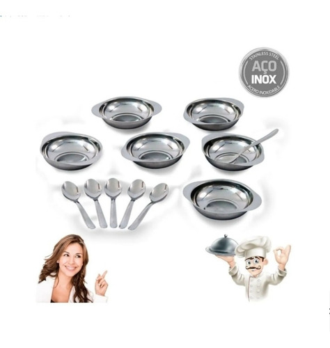 Imagem 6 de 6 de Conjunto Para Sobremesa 12 Peças Jogo De Taças Inox Gourmet