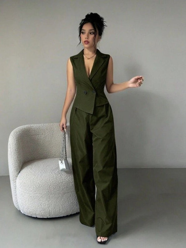 Conjunto Elegante De Chaleco Y Pantalon - Most Verde Oscuro L