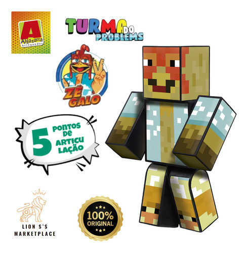 Boneco Minecraft Youtuber Ze Galo 35cm Grande+ 3 Chaveiros