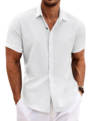 Coofandy Camisas De Lino Para Hombre De Manga Corta, Camisas