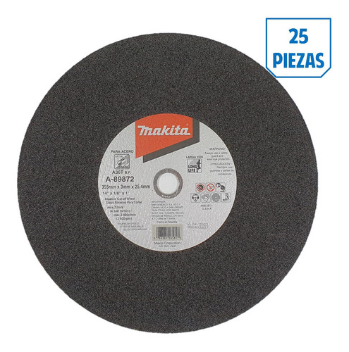 Disco 14 Corte Metal / Acero Makita A89872  Paquete 25 Pzas