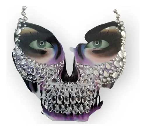 Calavera mexicana con diamantes de imitación para Halloween, pegatina facial de colores brillantes