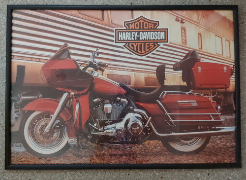 Cuadro De Moto Harley-davidson. Marco En Madera 