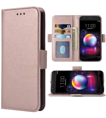 Funda Para LG K30 2018 Con Tapa 5.3 PuLG Tarjetero Rosa Oro