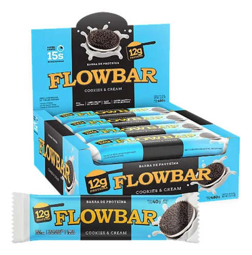 Flowbar Barra De Proteina Cookies E Cream 40gr Dp 12 Un