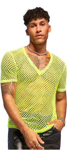 Wdirara Camiseta Transparente De Malla Calada Para Hombre Ca