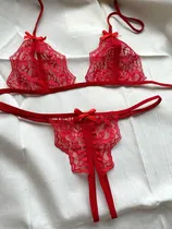 Comprar Conjunto Lencería Encaje Sexy Tanga Bralette Con Aberturas