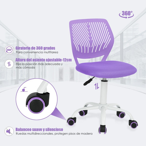 Silla De Oficina Altura Ajustable Carnation Púrpura Moderna