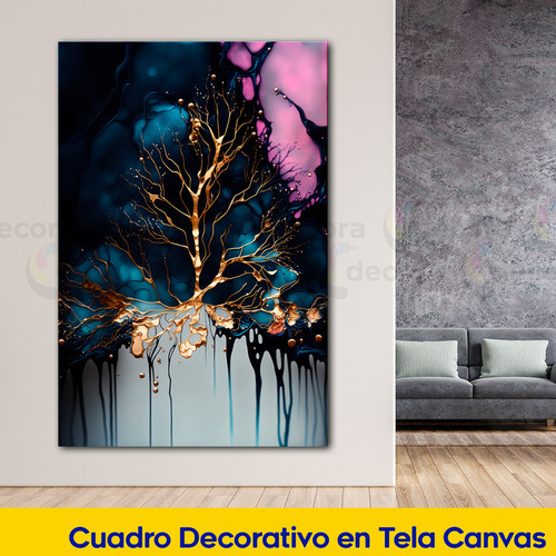 Cuadro Canvas Flores Abstracto Dorado Negro Sala 60x90 S15