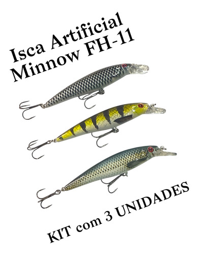 Iscas Artificiais Pesca Minnow 11cm 13g / Estojo Com 3 Peças