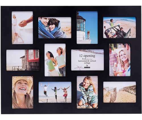 X Opening Collage Picture Frame, Muestra Doce, Negro