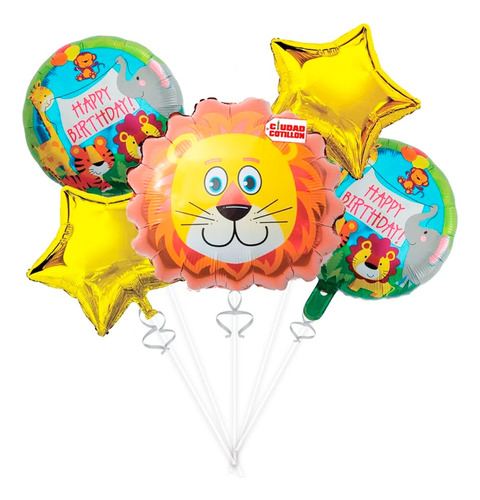 Globo Animales X5 Selva León Cumpleaños -ciudad Cotillón