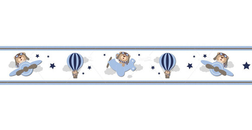 Imagem 1 de 1 de 2 Faixas Adesiva Decorativa Parede Urso Aviador Infantil Bac