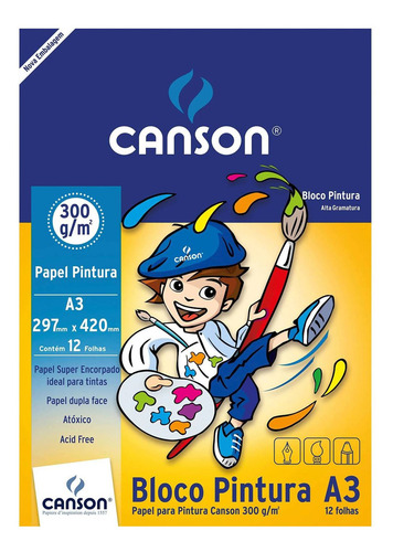 Bloco Desenho A3 Branco Canson 300g 12fls Bloco Pintura