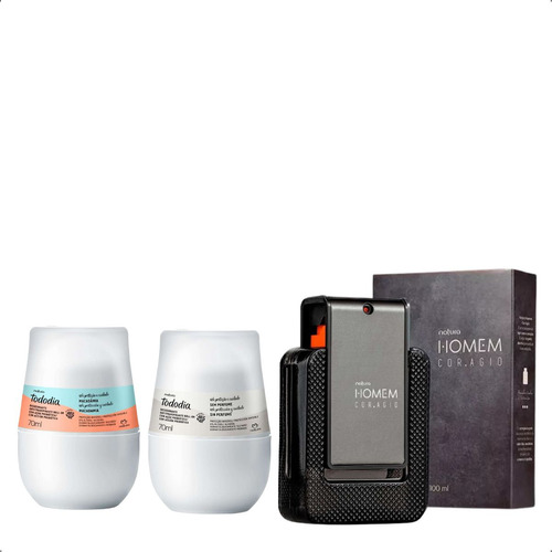 Deo Parfum Coragio Perfume Amadeirado Masculino Para Presente. Perfume Alta Fixação, Longa Duração + 2 Antitranspirante Rollon