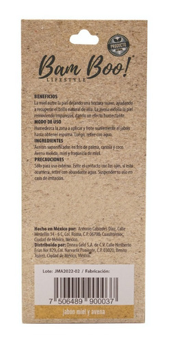 Imagen 7 de 9 de Jabón Artesanal Natural Miel Avena 100 G Bam Boo! Lifestyle