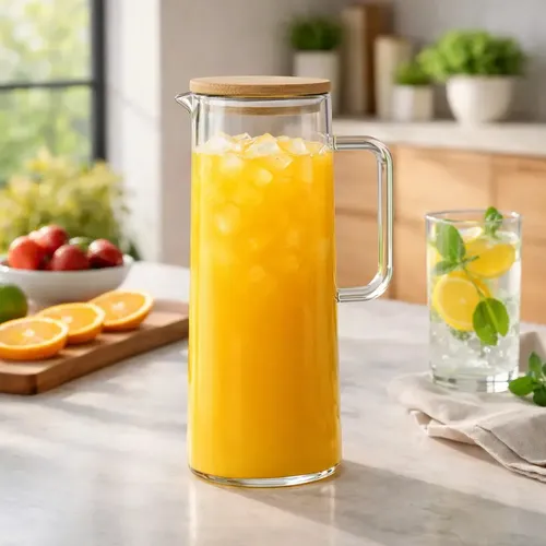 Jarra De Vidro Borossilicato 1,5l Com Tampa Bambu Vedação Hermética