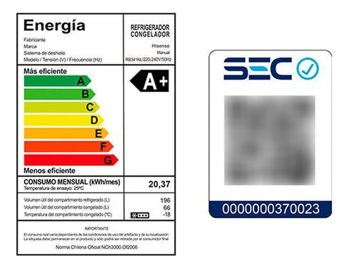 Refrigerador Hisense Rb341nl 264l Inferior 2 Puertas