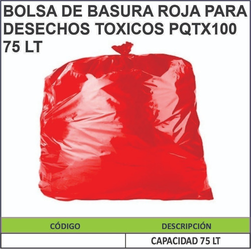 Bolsa De Basura Roja Para Desechos Toxicos 75 Lt - Nacional