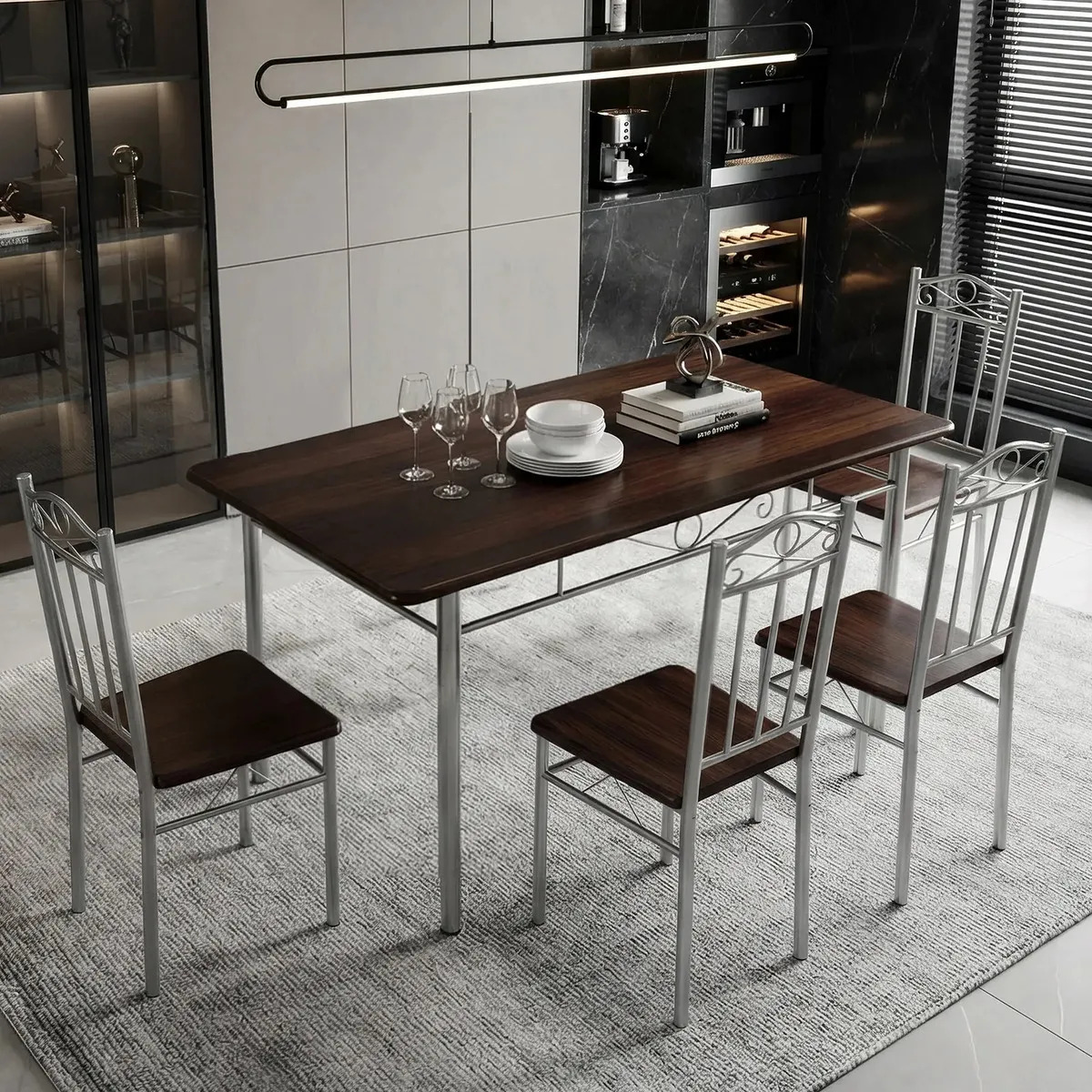 Juego De Comedor Con 4 Sillas De Metal Restaurant Oficina Color Marrón